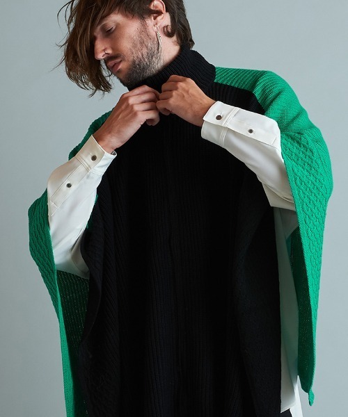 NO ID.(ノーアイディ)の「mcg3171-3WAYニットZIPポンチョ(ポンチョ・メンズ・ブラック/グリーン/アイボリー・ONE SIZE)」の13枚目の写真