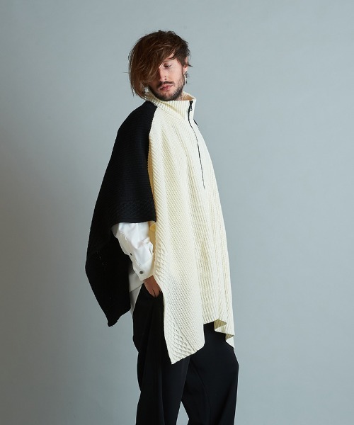 NO ID.(ノーアイディ)の「mcg3171-3WAYニットZIPポンチョ(ポンチョ・メンズ・ブラック/グリーン/アイボリー・ONE SIZE)」の14枚目の写真