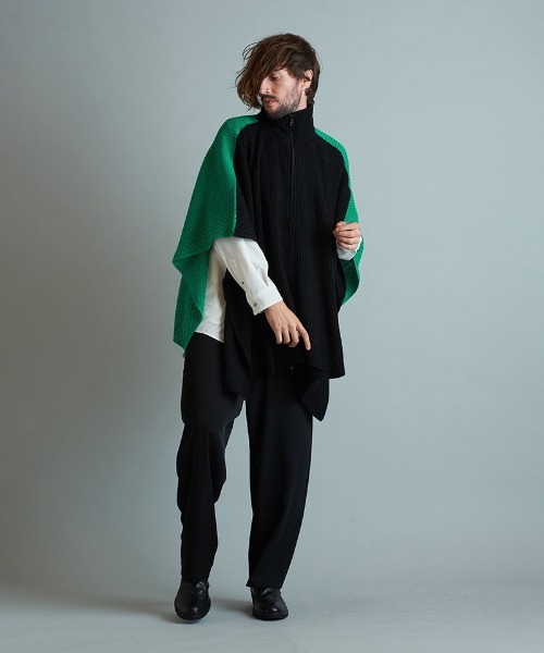 NO ID.(ノーアイディ)の「mcg3171-3WAYニットZIPポンチョ(ポンチョ・メンズ・ブラック/グリーン/アイボリー・ONE SIZE)」の18枚目の写真