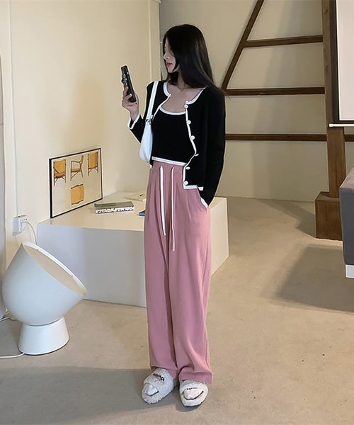 Girly Doll（ガーリードール）の「パイピングリブニットカーディガン＆キャミ ツーピースセット（アンサンブル・レディース・ブラック/グレー/グリーン・F）」の17枚目の写真
