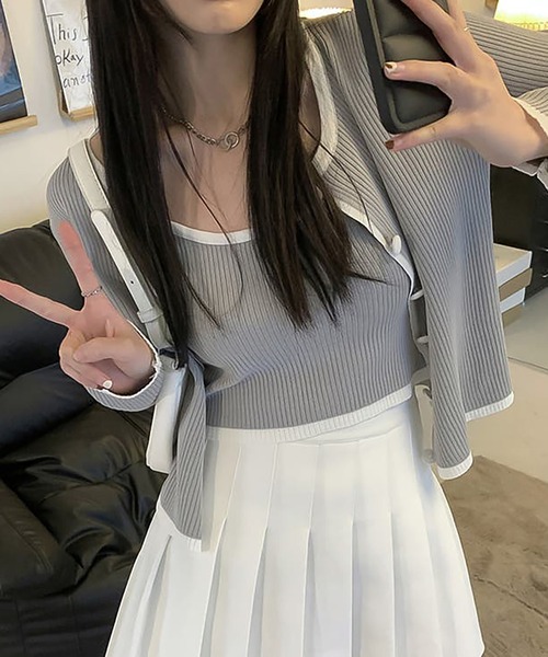 Girly Doll（ガーリードール）の「パイピングリブニットカーディガン＆キャミ ツーピースセット（アンサンブル・レディース・ブラック/グレー/グリーン・F）」の13枚目の写真