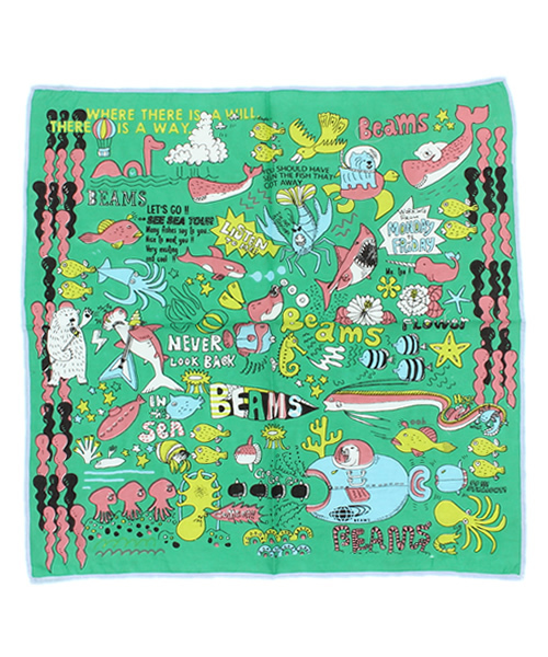 bpr BEAMS（ビーピーアール ビームス ）の「BEAMS / SEA SEAバンダナ（バンダナ/スカーフ・メンズ・ホワイト/ピンク/グリーン/ブルー・ONE SIZE）」の3枚目の写真