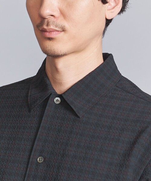 BEAUTY&YOUTH UNITED ARROWS（ビューティーアンドユースユナイテッドアローズ）の「シアサッカー キャンプカラー ショートスリーブ グランデシャツ（シャツ/ブラウス・メンズ・ネイビー/ブラック/オフホワイト・S/M/L/XL）」の6枚目の写真