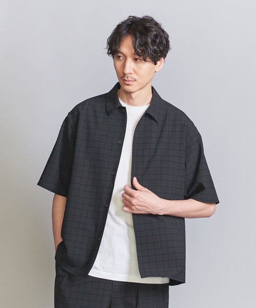 BEAUTY&YOUTH UNITED ARROWS（ビューティーアンドユースユナイテッドアローズ）の「シアサッカー キャンプカラー ショートスリーブ グランデシャツ（シャツ/ブラウス・メンズ・ネイビー/ブラック/オフホワイト・S/M/L/XL）」の10枚目の写真