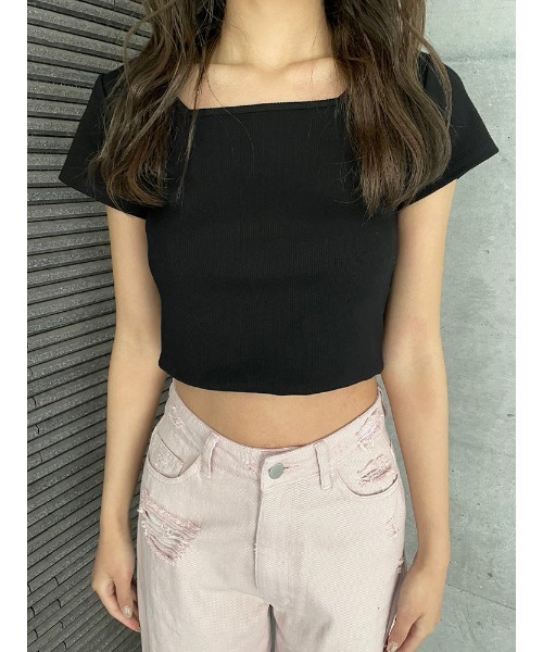 ENVYM（アンビー）の「ＥロゴスリーブカットＴＯＰＳ（Tシャツ/カットソー・レディース・ブラック/ブルー/ホワイト・FREE）」の5枚目の写真