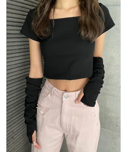 ENVYM（アンビー）の「ＥロゴスリーブカットＴＯＰＳ（Tシャツ/カットソー・レディース・ブラック/ブルー/ホワイト・FREE）」の6枚目の写真