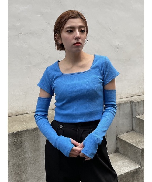 ENVYM（アンビー）の「ＥロゴスリーブカットＴＯＰＳ（Tシャツ/カットソー・レディース・ブラック/ブルー/ホワイト・FREE）」の16枚目の写真