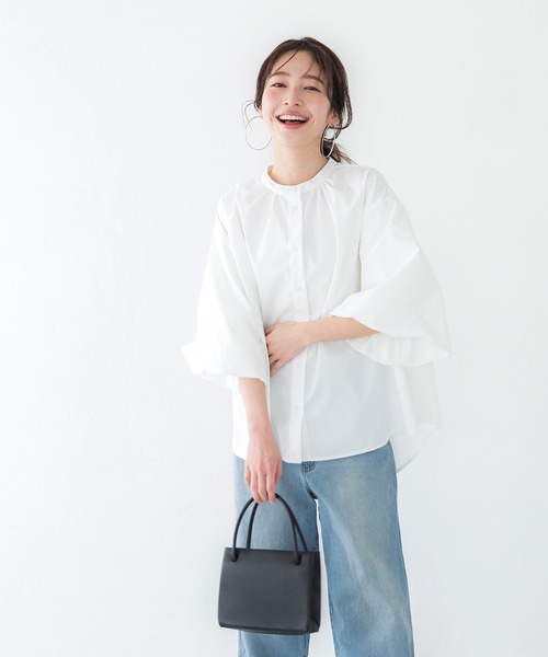 coca（coca）（コカ）の「パリフワ袖ボリュームテールカットブラウス（シャツ/ブラウス・レディース・ブルー/ホワイト・M/L）」の5枚目の写真