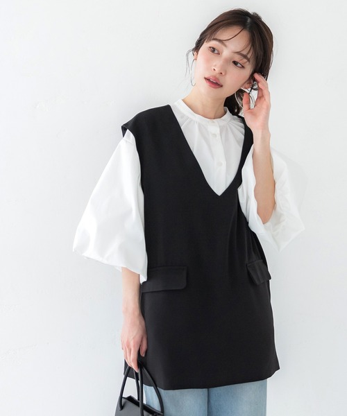 coca（coca）（コカ）の「パリフワ袖ボリュームテールカットブラウス（シャツ/ブラウス・レディース・ブルー/ホワイト・M/L）」の4枚目の写真