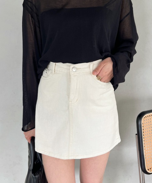 CHANEL コットン デニム ひざ丈 台形 スカート ブラック 34 CLEA（クレア）の「コットンデニム台形ミニスカート（デニム