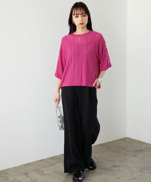 GeeRA(ジーラ)の「ジャカードストライプシアーニット(ニット/セーター・レディース・ピンク/ベージュ/ブラック・LARGE/MEDIUM)」の8枚目の写真