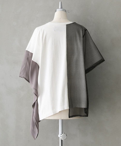 kOhAKU（コハク）の「『異素材アシメメッシュカットソー』（Tシャツ/カットソー・レディース・ブラック/オフホワイト・FREE）」の9枚目の写真