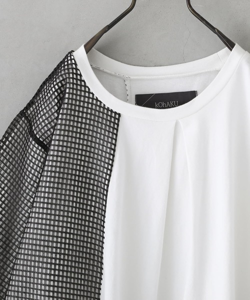 kOhAKU（コハク）の「『異素材アシメメッシュカットソー』（Tシャツ/カットソー・レディース・ブラック/オフホワイト・FREE）」の10枚目の写真