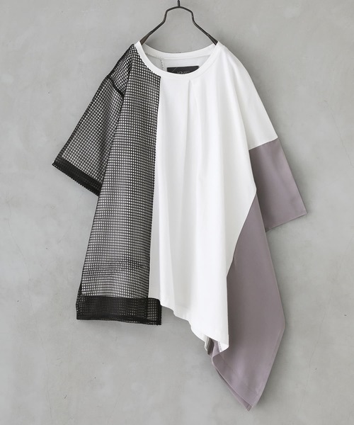 kOhAKU（コハク）の「『異素材アシメメッシュカットソー』（Tシャツ/カットソー・レディース・ブラック/オフホワイト・FREE）」の15枚目の写真