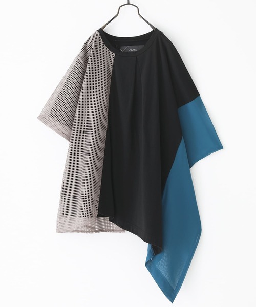 kOhAKU（コハク）の「『異素材アシメメッシュカットソー』（Tシャツ/カットソー・レディース・ブラック/オフホワイト・FREE）」の16枚目の写真