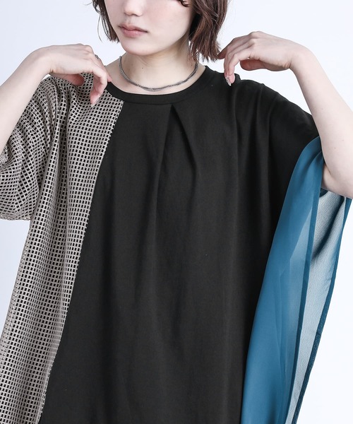 kOhAKU（コハク）の「『異素材アシメメッシュカットソー』（Tシャツ/カットソー・レディース・ブラック/オフホワイト・FREE）」の19枚目の写真