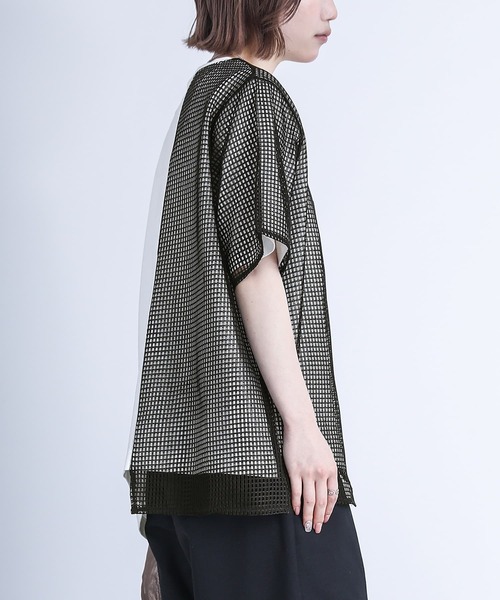 kOhAKU（コハク）の「『異素材アシメメッシュカットソー』（Tシャツ/カットソー・レディース・ブラック/オフホワイト・FREE）」の21枚目の写真