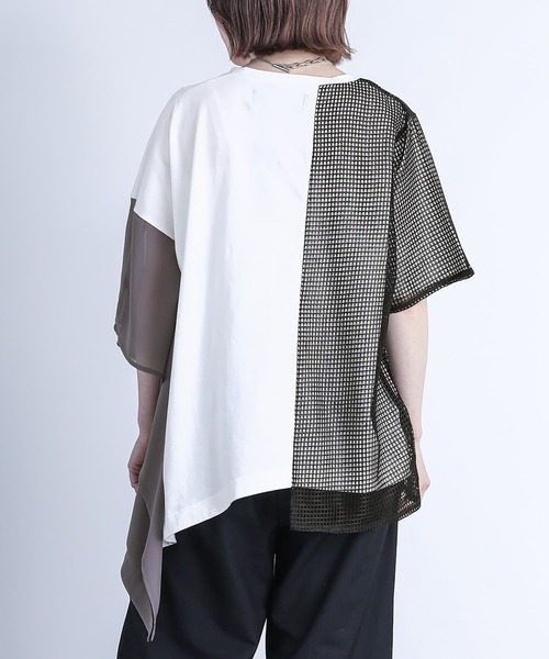 kOhAKU（コハク）の「『異素材アシメメッシュカットソー』（Tシャツ/カットソー・レディース・ブラック/オフホワイト・FREE）」の22枚目の写真