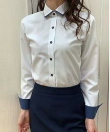 透け防止 形態安定ノーアイロン ワイド 長袖ビジネスワイシャツ
