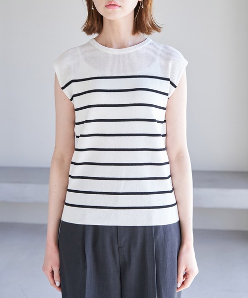 ROPE' PICNIC（ロペピクニック）の「Beauty knit/デコルテシアーゼロスリーブニットプルオーバー（ニット/セーター・レディース・ブラック/ホワイト系その他5/ブルー系その他4/オフホワイト/イエロー系その他・38）」の9枚目の写真