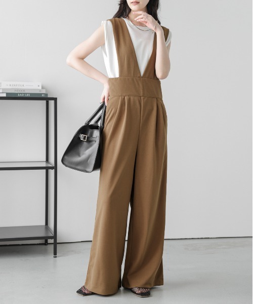 La-gemme(ラジェム)の「Vネックサロペット(サロペット/オーバーオール・レディース・ライトグレー/ブラウン/ピンク/ブラック/ブルーグリーン/ダークブラウン・M/L)」の13枚目の写真