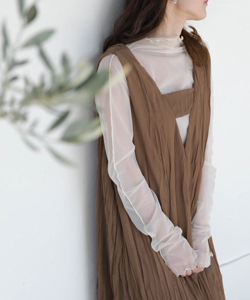 Bab（バブ）の「【低身長向けサイズあり】シワプリーツジャンパーワンピース（ジャンパースカート・レディース・アイボリー/モカ/ライトグレー/ブラック・S/M）」の7枚目の写真