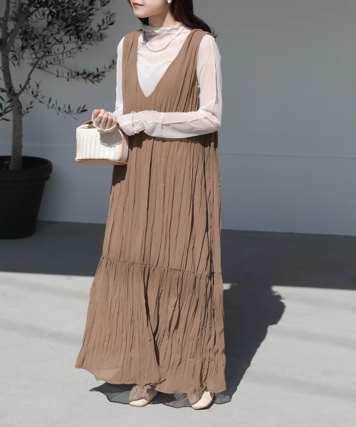 Bab（バブ）の「【低身長向けサイズあり】シワプリーツジャンパーワンピース（ジャンパースカート・レディース・アイボリー/モカ/ライトグレー/ブラック・S/M）」の13枚目の写真