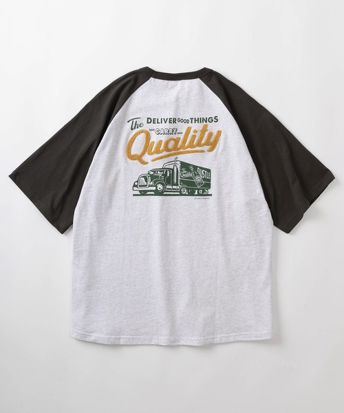 POWER TO THE PEOPLE（パワートゥーザピープル）の「【POWER TO THE PEOPLE/パワー トゥザ ピープル】ビッグシルエット ワンポイントロゴ＆バックデザイン ヘビーウェイト半袖Tシャツ/【リンガー/ラグラン】（Tシャツ/カットソー・メンズ・ホワイト×グレー/イエロー×グレー/ミント/ホワイト×ネイビー/ホワイト系その他/ホワイト×レッド・L/M）」の16枚目の写真