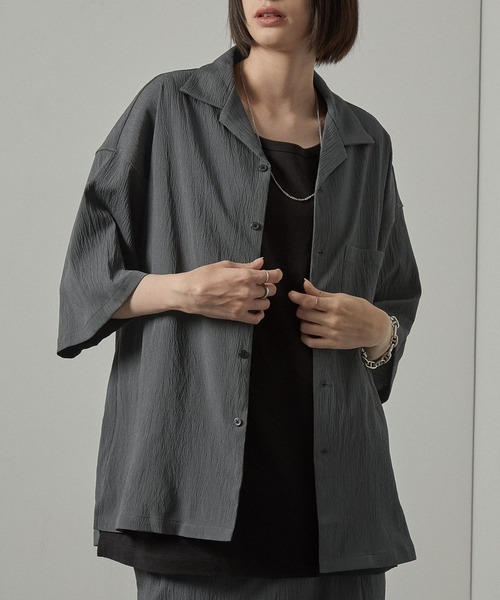 セットアップ 2点セット ビッグシルエットオープンカラー半袖シャツ