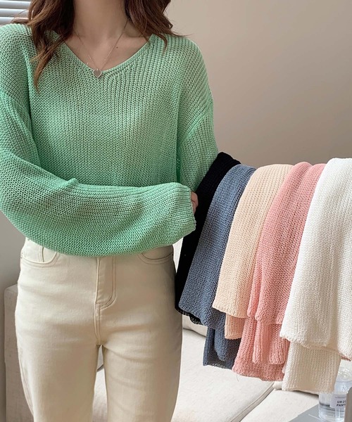 セール】Vネックサマーニットプルオーバー（ニット/セーター