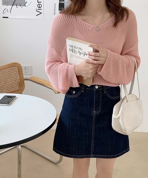 セール】Vネックサマーニットプルオーバー（ニット/セーター