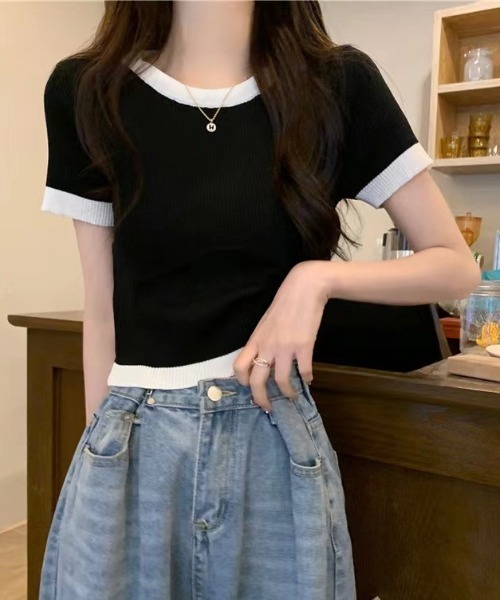 Sibra(シブラ)の「配色ニットトップス(Tシャツ/カットソー・レディース・ホワイト/ベージュ/ブラック・M)」の10枚目の写真