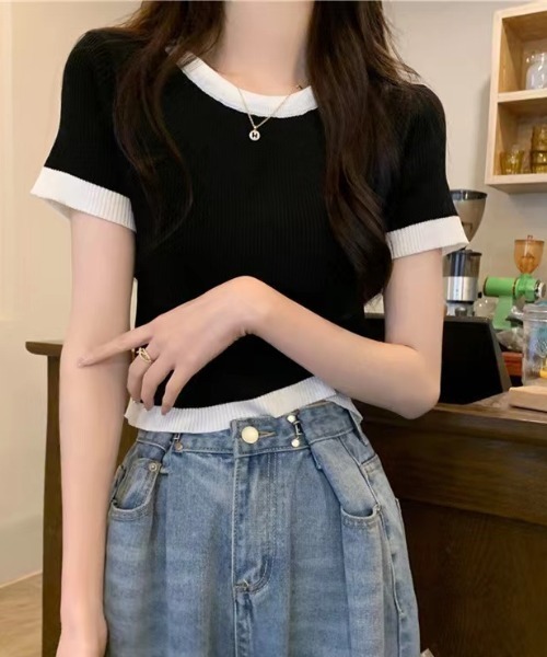 Sibra(シブラ)の「配色ニットトップス(Tシャツ/カットソー・レディース・ホワイト/ベージュ/ブラック・M)」の11枚目の写真