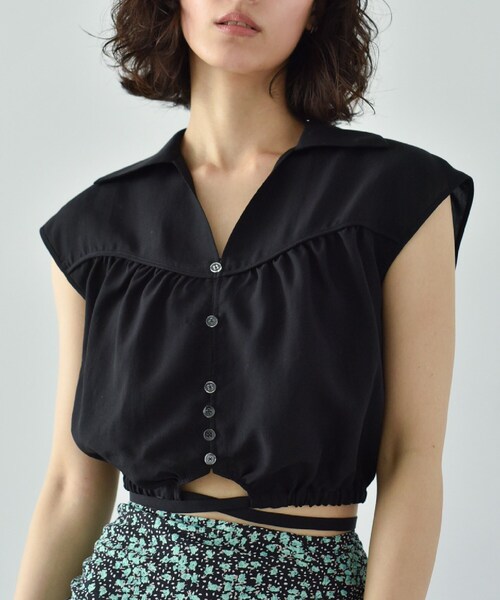CODE A（コードエー）の「waist ribbon blouse（シャツ/ブラウス・レディース・ブラック/ホワイト・00）」の2枚目の写真