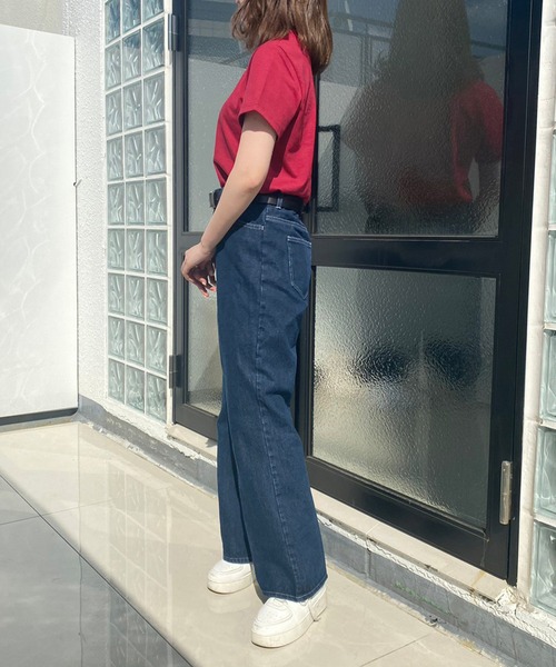 one after another NICE CLAUP（ワンアフターアナザーナイスクラップ）の「【S/Mサイズ】ハイウエストワイドデニム（デニムパンツ・レディース・ネイビー/ブラック系/ピンク系/ライトブルー/ブルー・SMALL/MEDIUM）」の12枚目の写真