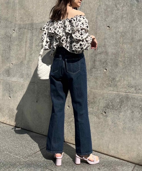 one after another NICE CLAUP（ワンアフターアナザーナイスクラップ）の「【S/Mサイズ】ハイウエストワイドデニム（デニムパンツ・レディース・ネイビー/ブラック系/ピンク系/ライトブルー/ブルー・SMALL/MEDIUM）」の7枚目の写真