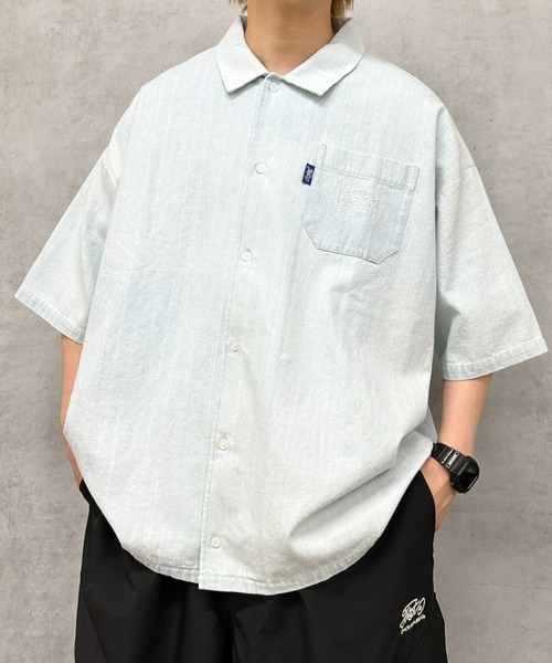 WHO'S WHO gallery（フーズフーギャラリー）の「COOPER FACT チェック刺繍半袖ビッグシャツ（シャツ/ブラウス・レディース・インディゴブルー/ネイビー/ベージュ/サックスブルー/ブラック・FREE）」の4枚目の写真