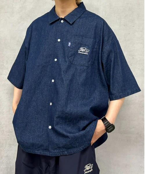 WHO'S WHO gallery（フーズフーギャラリー）の「COOPER FACT チェック刺繍半袖ビッグシャツ（シャツ/ブラウス・レディース・インディゴブルー/ネイビー/ベージュ/サックスブルー/ブラック・FREE）」の5枚目の写真