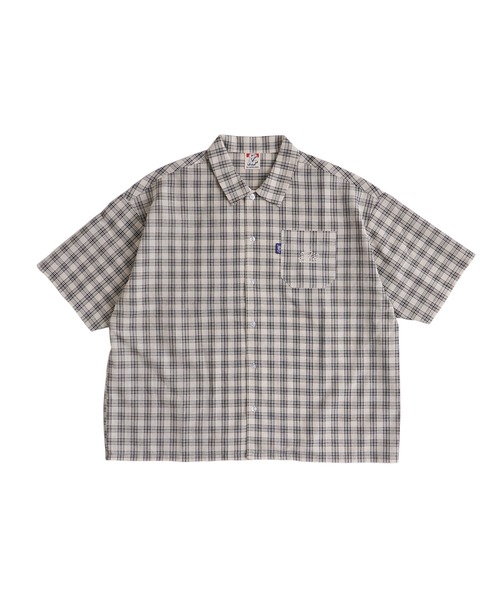 WHO'S WHO gallery（フーズフーギャラリー）の「COOPER FACT チェック刺繍半袖ビッグシャツ（シャツ/ブラウス・レディース・インディゴブルー/ネイビー/ベージュ/サックスブルー/ブラック・FREE）」の6枚目の写真