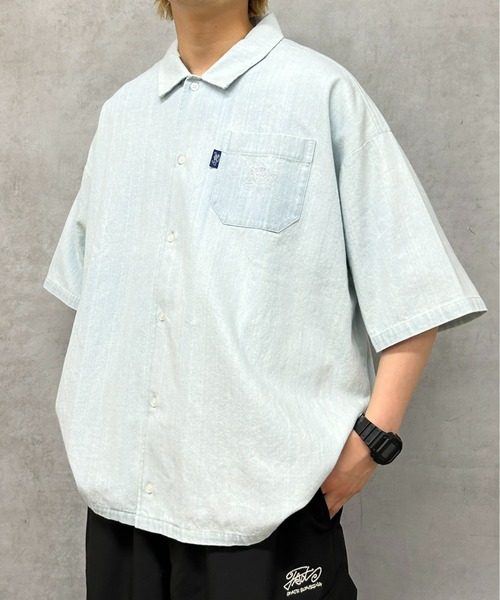 WHO'S WHO gallery（フーズフーギャラリー）の「COOPER FACT チェック刺繍半袖ビッグシャツ（シャツ/ブラウス・レディース・インディゴブルー/ネイビー/ベージュ/サックスブルー/ブラック・FREE）」の13枚目の写真