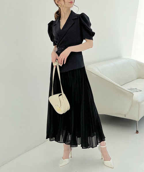 ROYAL PARTY（ロイヤルパーティー）の「【丈が選べる】プリーツ半袖ジャケットワンピース（ワンピース・レディース・オフホワイト/ブラック・FREE/SHORT）」の12枚目の写真