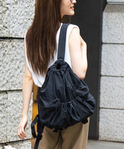 ANAP（アナップ）の「ナイロンドローコードリュック（バックパック/リュック・レディース・ブラック/ベージュ・FREE）」の8枚目の写真