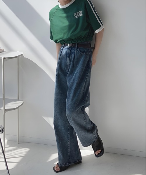 AS KNOW AS plus(アズノゥアズプラス)の「☆ベルト付タックワイドパンツ(デニムパンツ・レディース・サックスブルー/アイボリー/グレー系/ケミカルウォッシュ・FREE)」の10枚目の写真