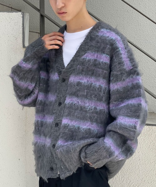 CIAOPANIC（チャオパニック）の「ボーダーシャギーカーディガン（カーディガン/ボレロ・レディース・オレンジ/チャコールグレー/アイボリー・M/L）」の2枚目の写真