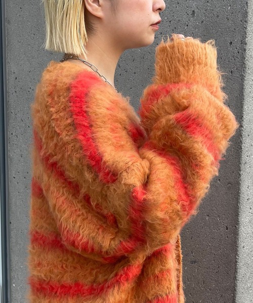 CIAOPANIC（チャオパニック）の「ボーダーシャギーカーディガン（カーディガン/ボレロ・レディース・オレンジ/チャコールグレー/アイボリー・M/L）」の14枚目の写真