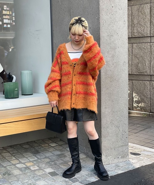 CIAOPANIC（チャオパニック）の「ボーダーシャギーカーディガン（カーディガン/ボレロ・レディース・オレンジ/チャコールグレー/アイボリー・M/L）」の4枚目の写真