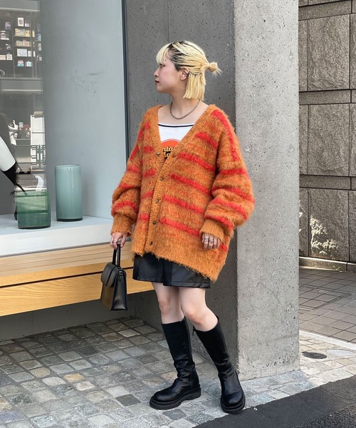 CIAOPANIC（チャオパニック）の「ボーダーシャギーカーディガン（カーディガン/ボレロ・レディース・オレンジ/チャコールグレー/アイボリー・M/L）」の5枚目の写真