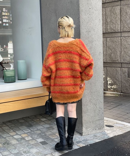 CIAOPANIC（チャオパニック）の「ボーダーシャギーカーディガン（カーディガン/ボレロ・レディース・オレンジ/チャコールグレー/アイボリー・M/L）」の7枚目の写真