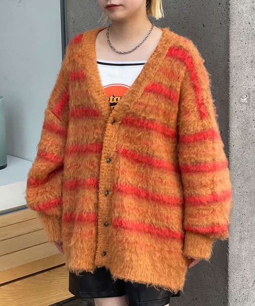 CIAOPANIC（チャオパニック）の「ボーダーシャギーカーディガン（カーディガン/ボレロ・レディース・オレンジ/チャコールグレー/アイボリー・M/L）」の9枚目の写真