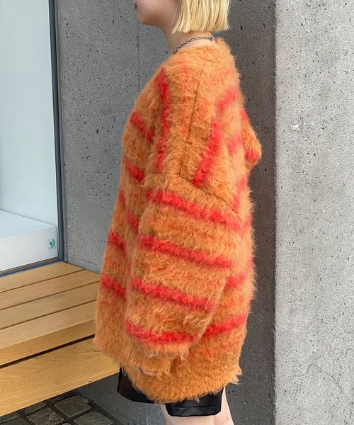 CIAOPANIC（チャオパニック）の「ボーダーシャギーカーディガン（カーディガン/ボレロ・レディース・オレンジ/チャコールグレー/アイボリー・M/L）」の10枚目の写真